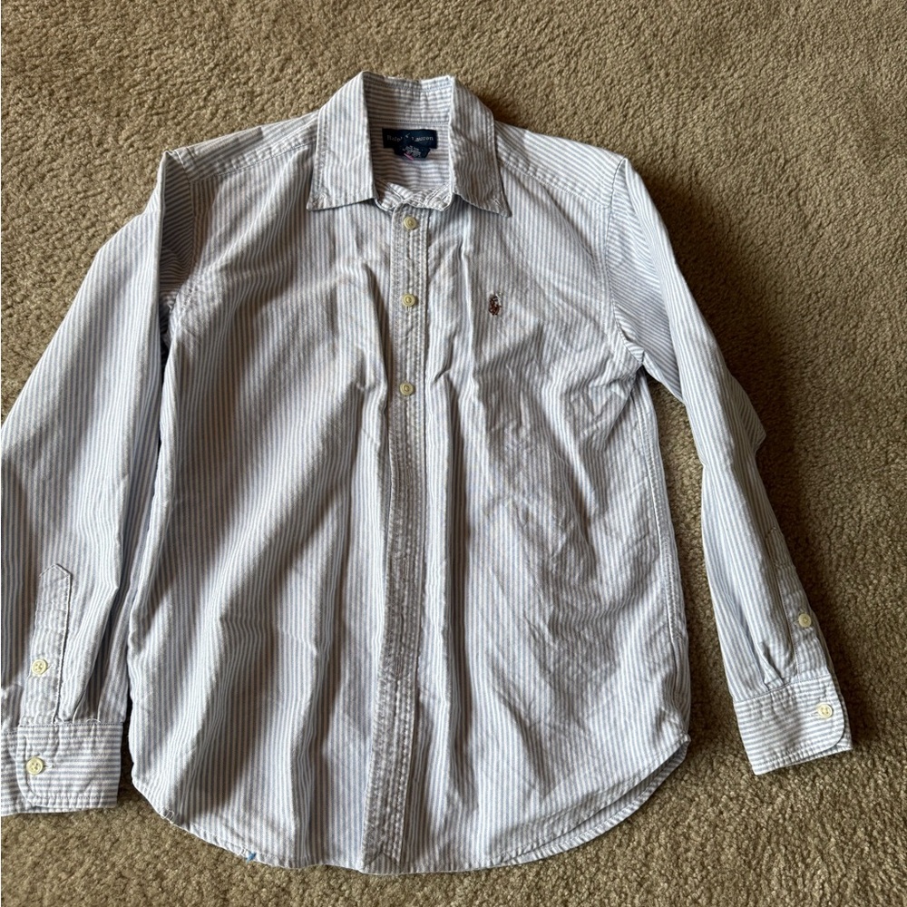 Ralph Lauren White and Light Blue Pinstripe Button-Down Shirt